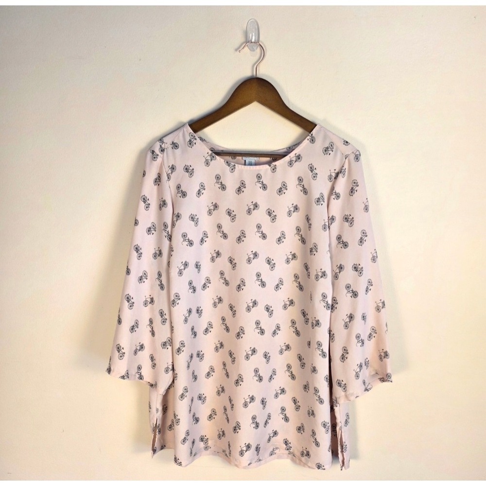Paraphrase Blouse Women 1X Pink Bicycle Print 3/4 Sleeve Scoop Neck Top